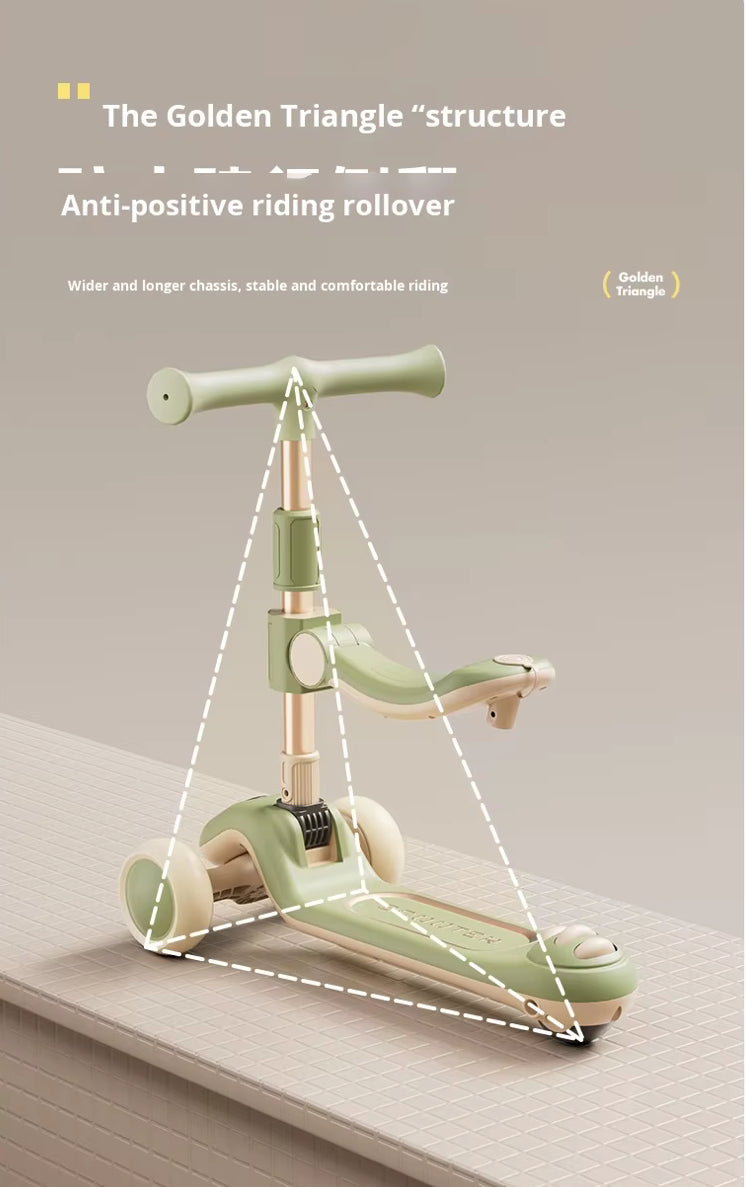 Multi-Stage Scooter/Rider – The “Golden Triangle” Ride-On & Scooter