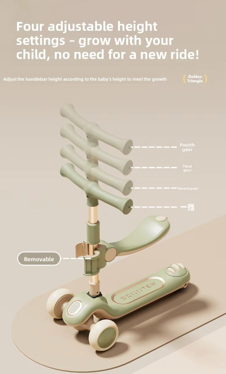 Multi-Stage Scooter/Rider – The “Golden Triangle” Ride-On & Scooter